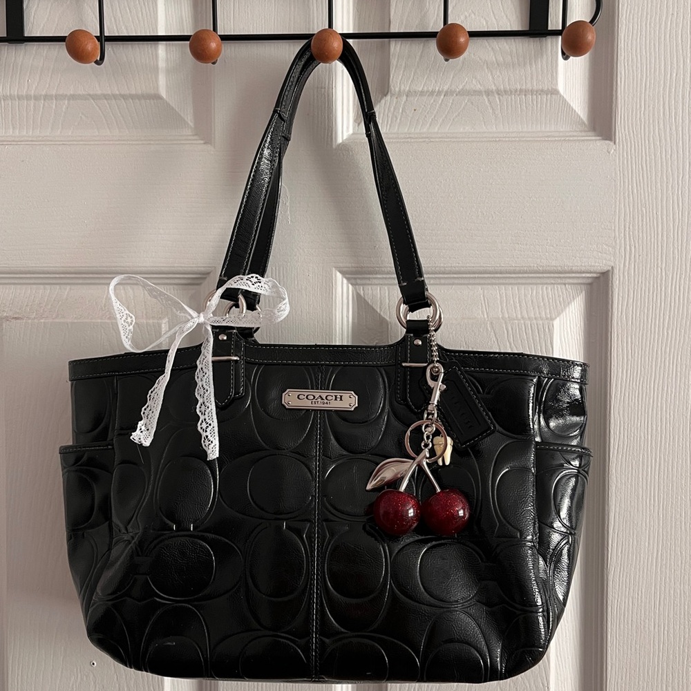 Vintage Coach Black Leather Tote Bag